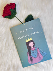 “Absolute Queen” Greeting Card with Handcrafted Crocheted Rose