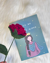 βAbsolute Queenβ Greeting Card with Handcrafted Crocheted Rose