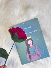 “Absolute Queen” Greeting Card with Handcrafted Crocheted Rose