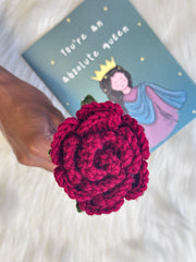 “Absolute Queen” Greeting Card with Handcrafted Crocheted Rose