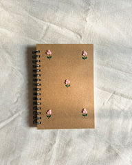 Minimal pink flower - A6 Embroidered Notebook