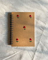 Minimal Red flower - A6 Kraft Embroidered Notebook