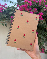 Minimal Red flower - A5 Kraft Embroidered Notebook