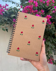 Minimal Red flower - A5 Kraft Embroidered Notebook