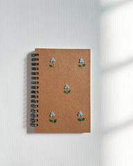 Minimal Sky Blue flower - A6 Kraft Embroidered Notebook