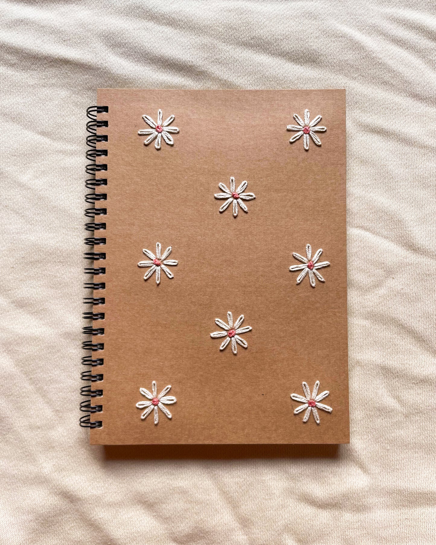 Daisy Flowers - Kraft Embroidered Notebook (A5)