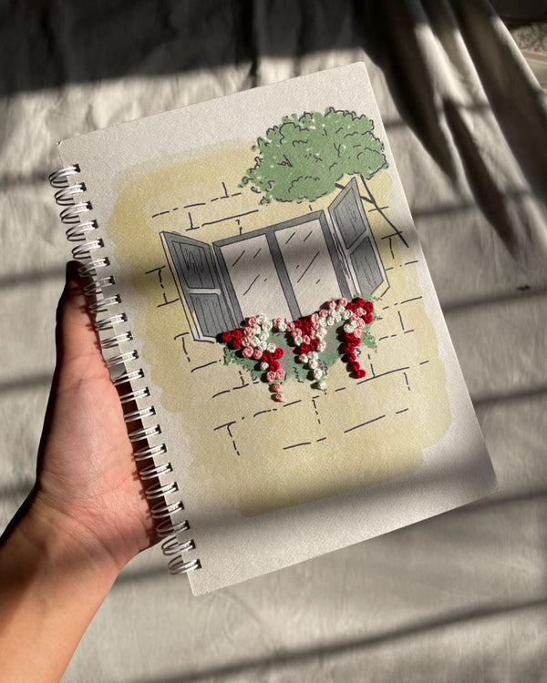 Window with Flowers - Embroidered Mini Notebook