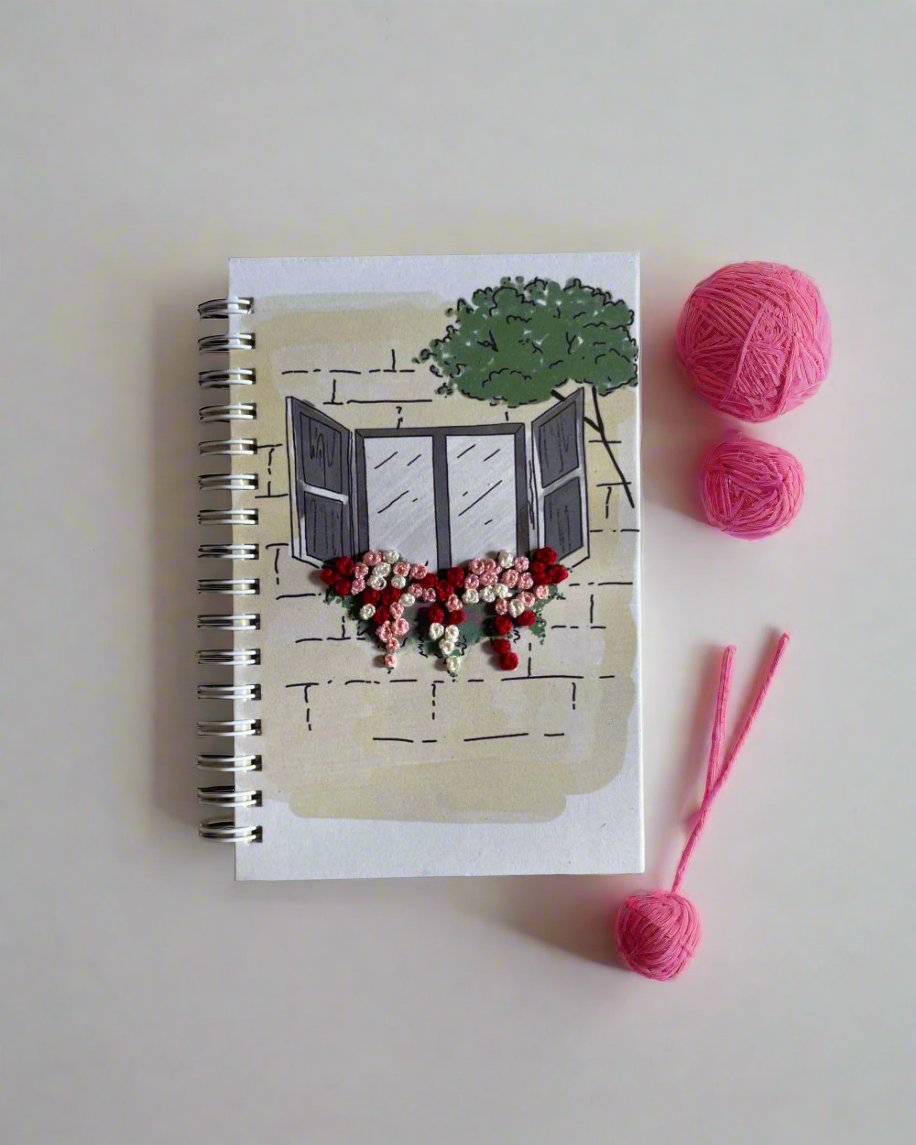 Window with Flowers - Embroidered Mini Notebook