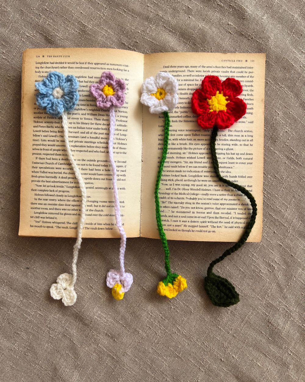 Crochet Flower Bookmarks Set of 4