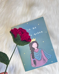 “Absolute Queen” Greeting Card with Handcrafted Crocheted Rose