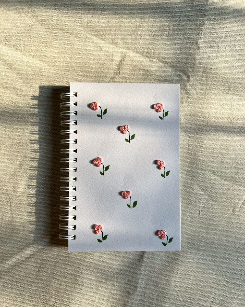 Minimal Pink flowers - Embroidered Mini Notebook