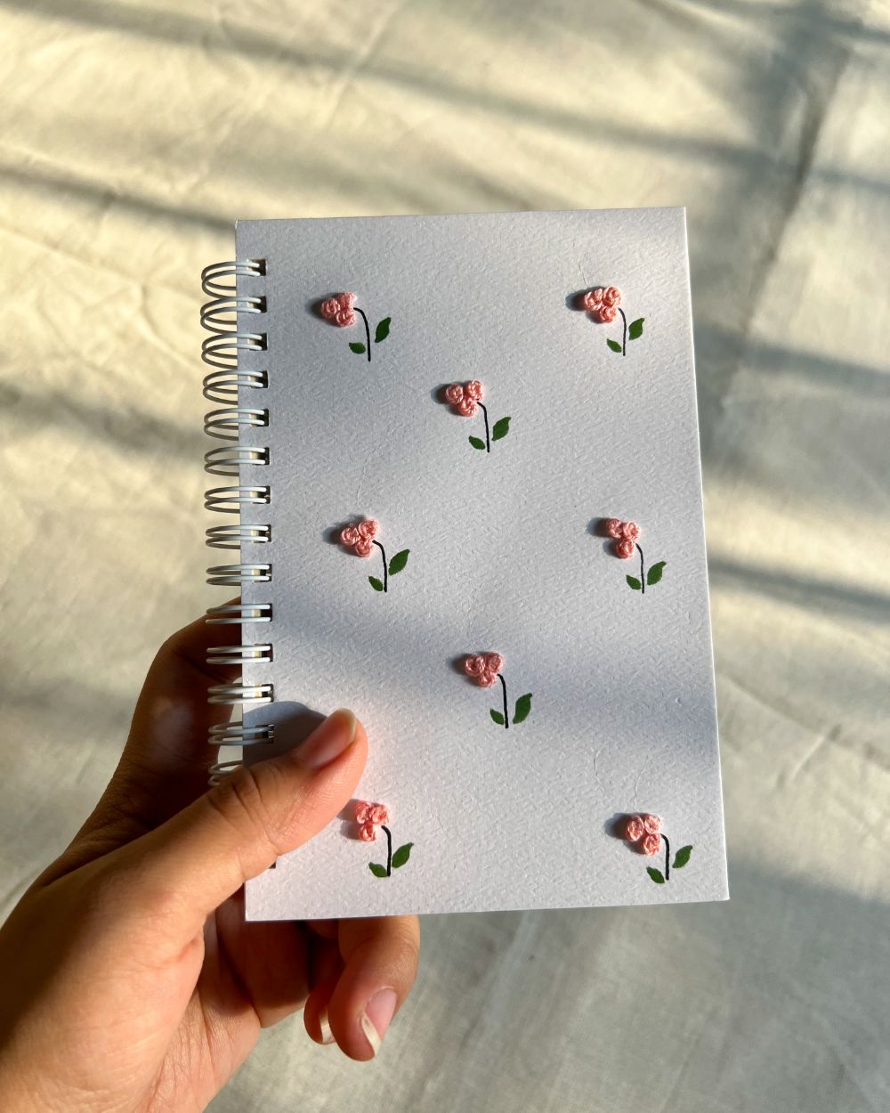 Minimal Pink flowers - Embroidered Mini Notebook