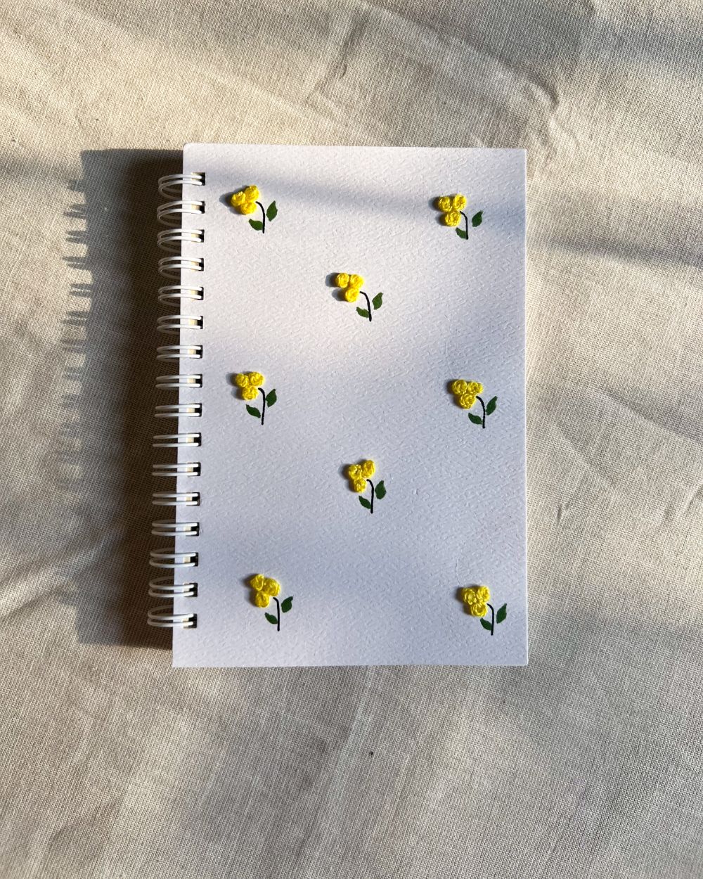 Minimal Yellow flowers - Embroidered Mini Notebook