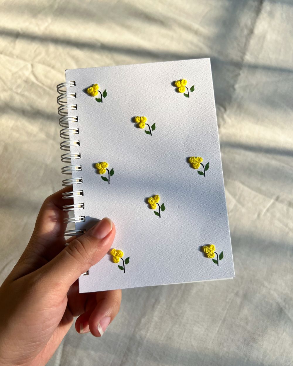 Minimal Yellow flowers - Embroidered Mini Notebook