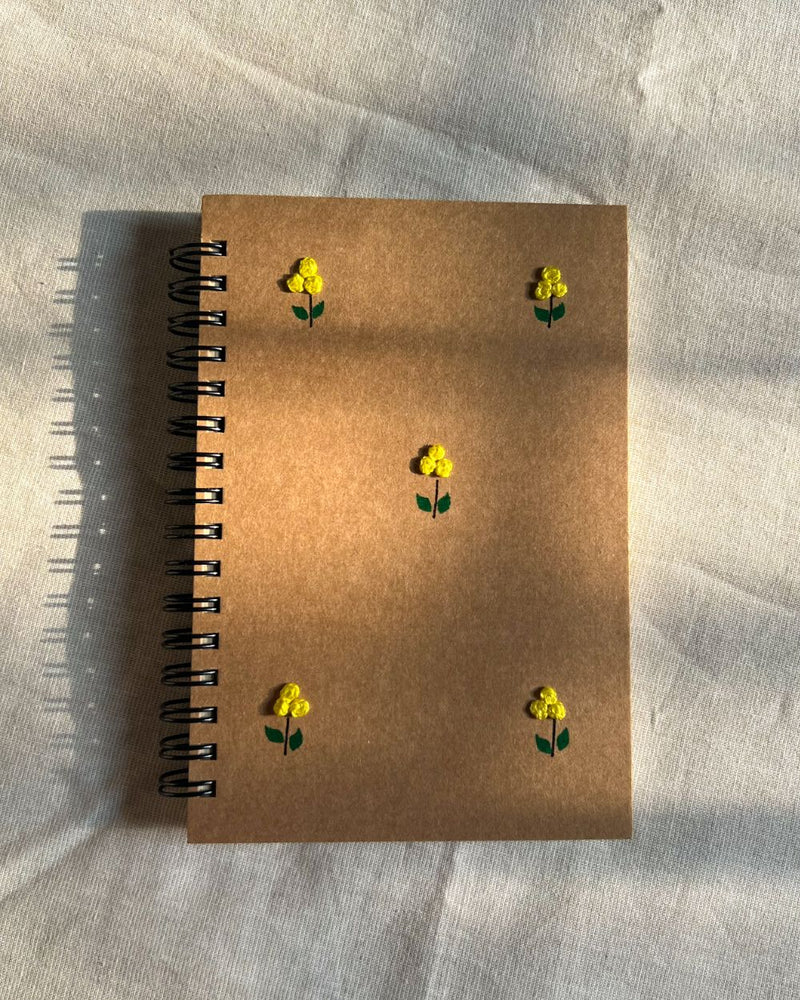 Minimal Yellow flower - Kraft Embroidered Notebook