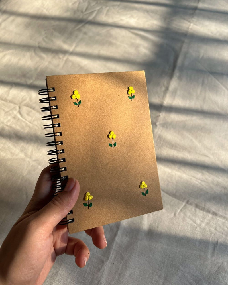 Minimal Yellow flower - Kraft Embroidered Notebook