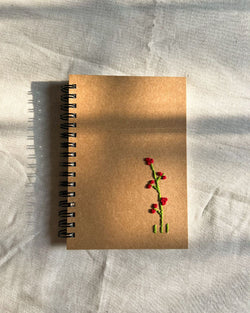 Threaded Red Floral - Kraft Embroidered Notebook