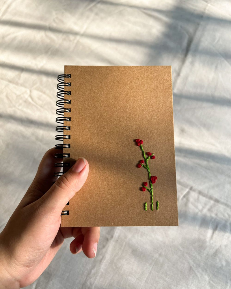 Threaded Red Floral - Kraft Embroidered Notebook