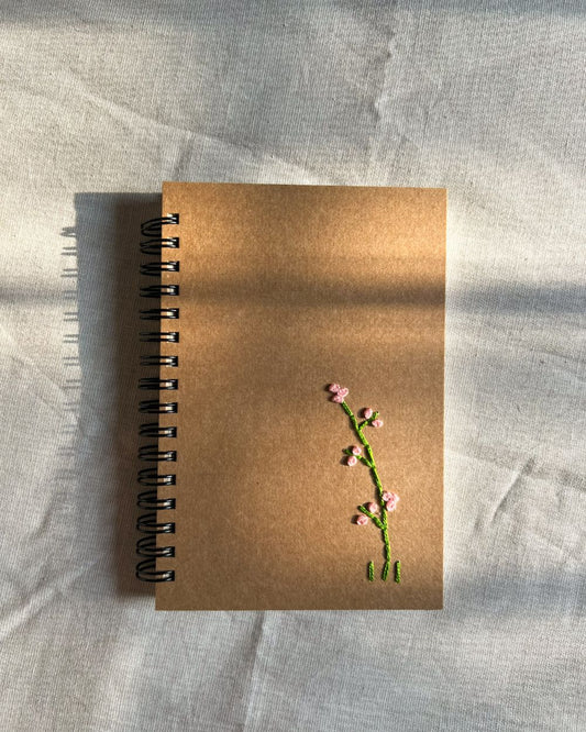 Threaded Pink Floral - Kraft Embroidered Notebook