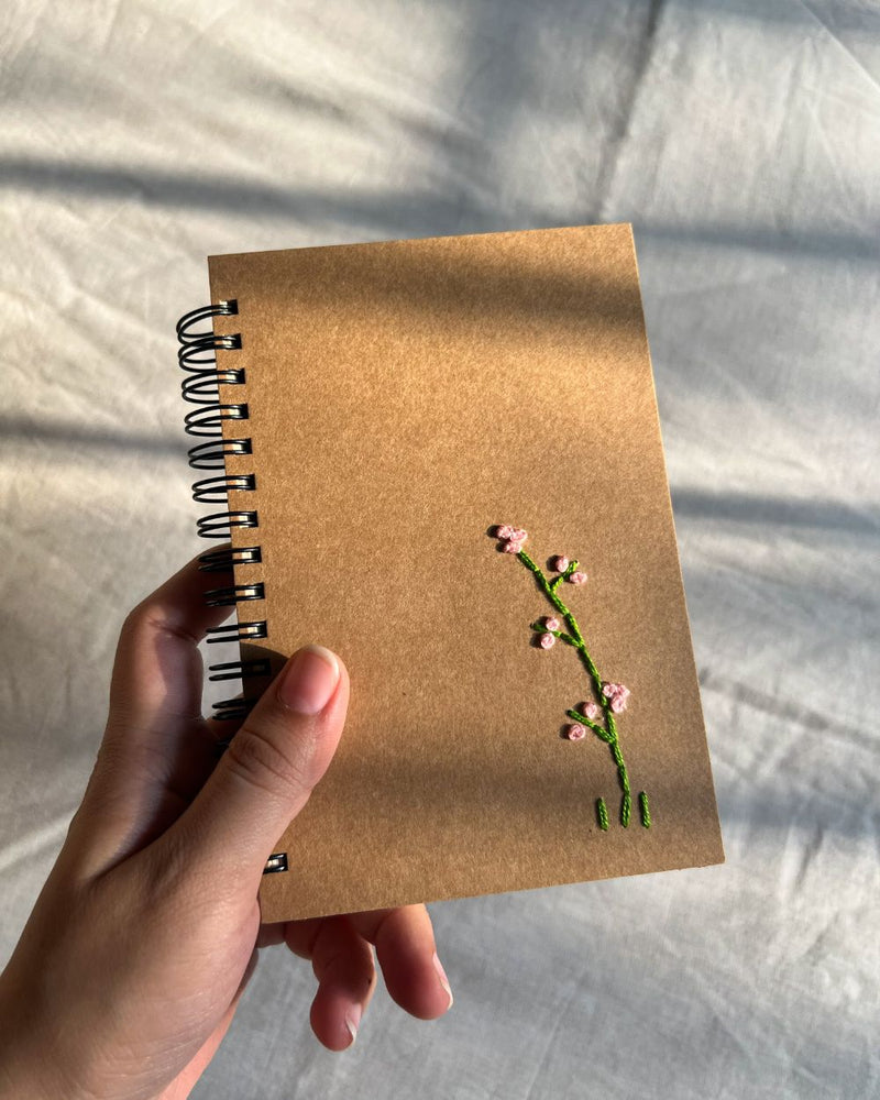 Threaded Pink Floral - Kraft Embroidered Notebook