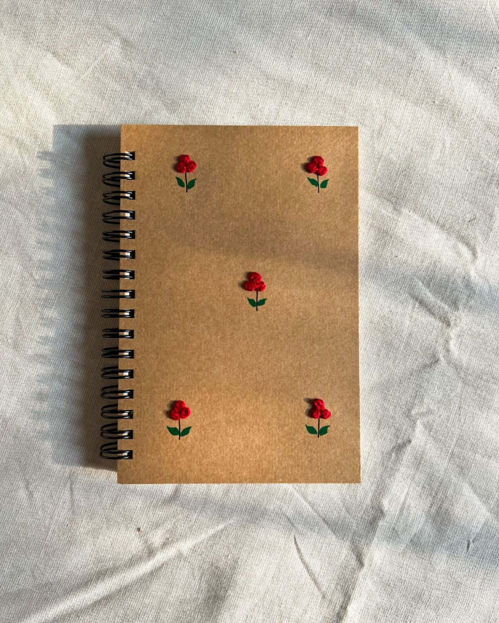 Minimal Red flower - Kraft Embroidered Notebook