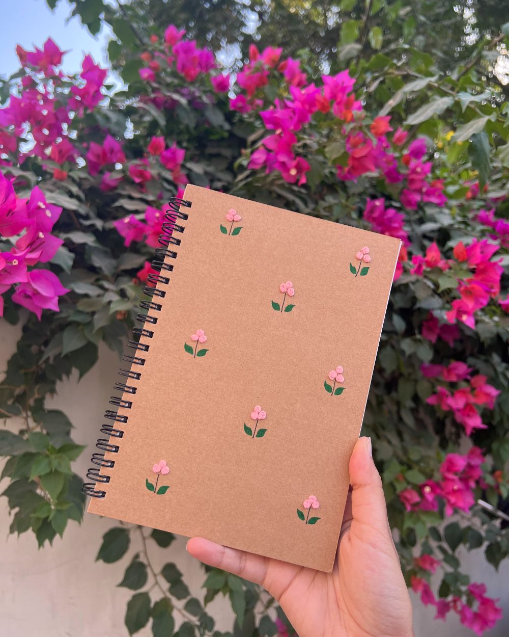 Minimal pink flower - Embroidered Notebook
