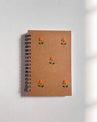 Minimal Orange flower - Kraft Embroidered Notebook