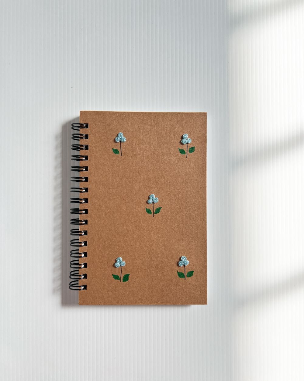 Minimal Sky Blue flower - A6 Kraft Embroidered Notebook