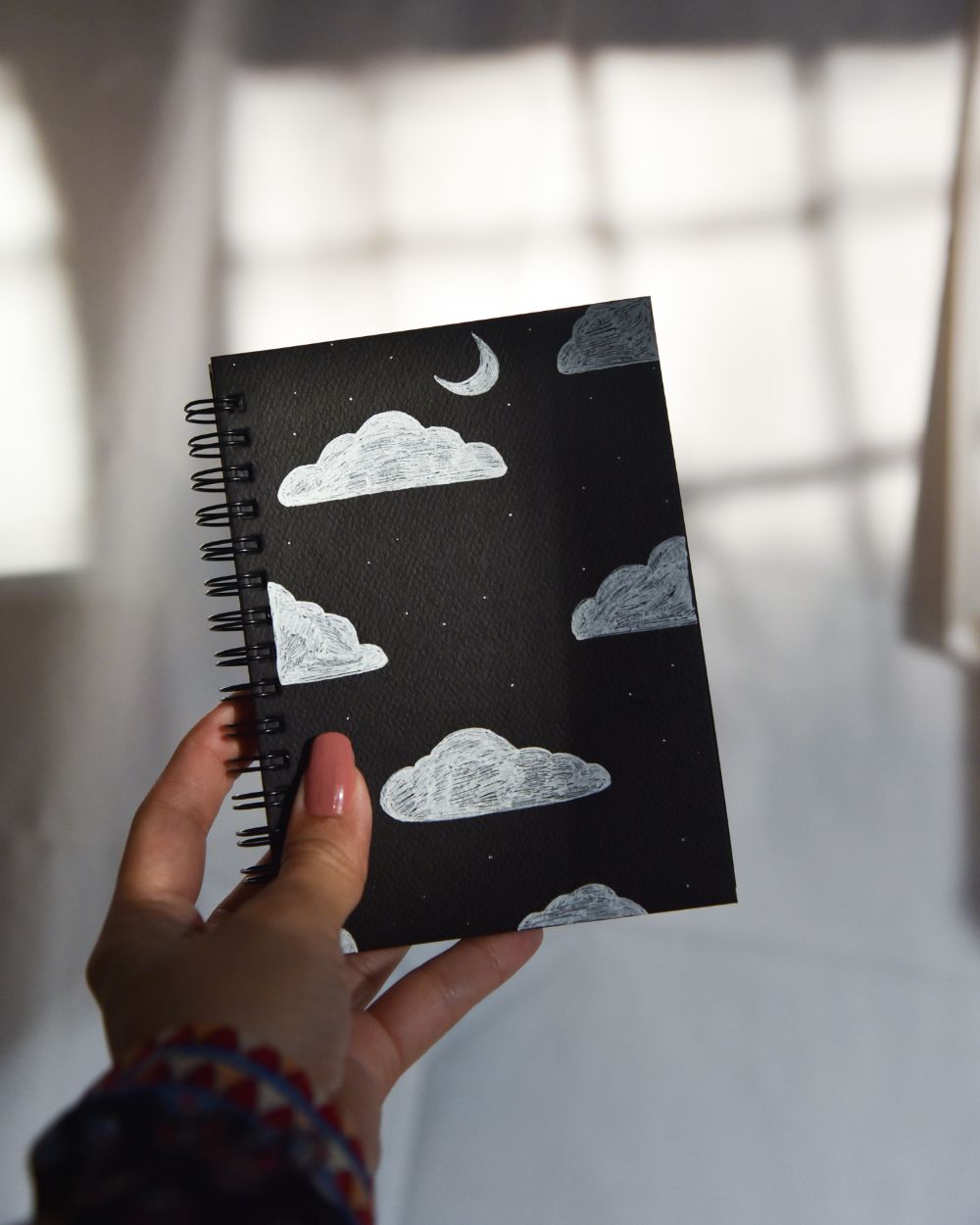 Doodled Clouds - Black Mini Notebook