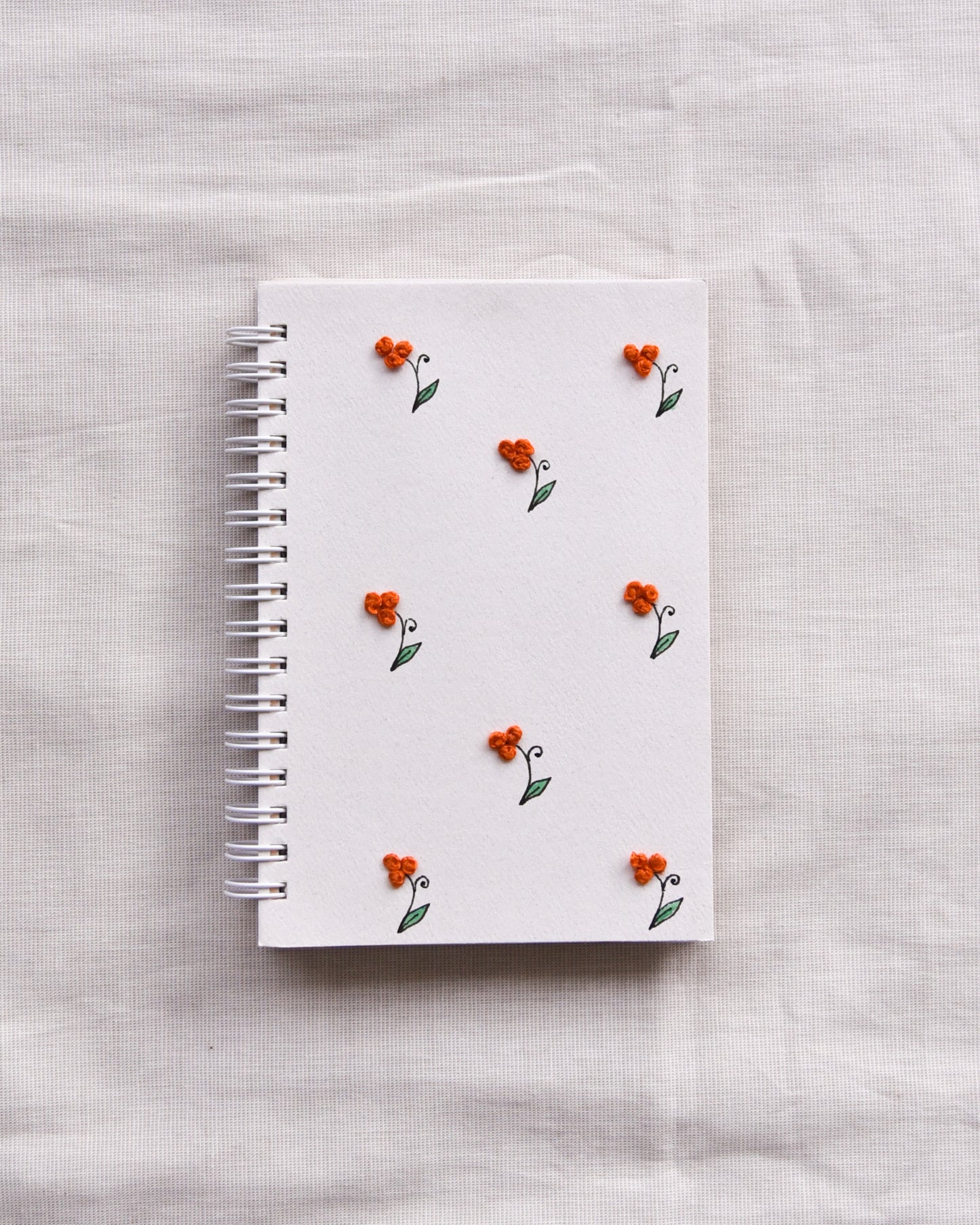 Minimal flowers Orange - Embroidered Mini Notebook