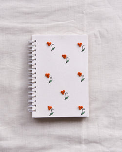 Minimal flowers Red- Embroidered Mini Notebook