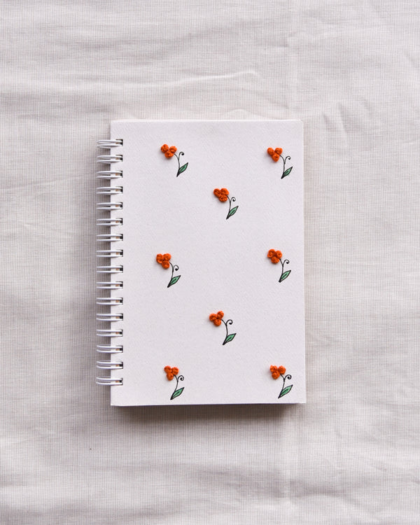 Minimal flowers Red- Embroidered Mini Notebook