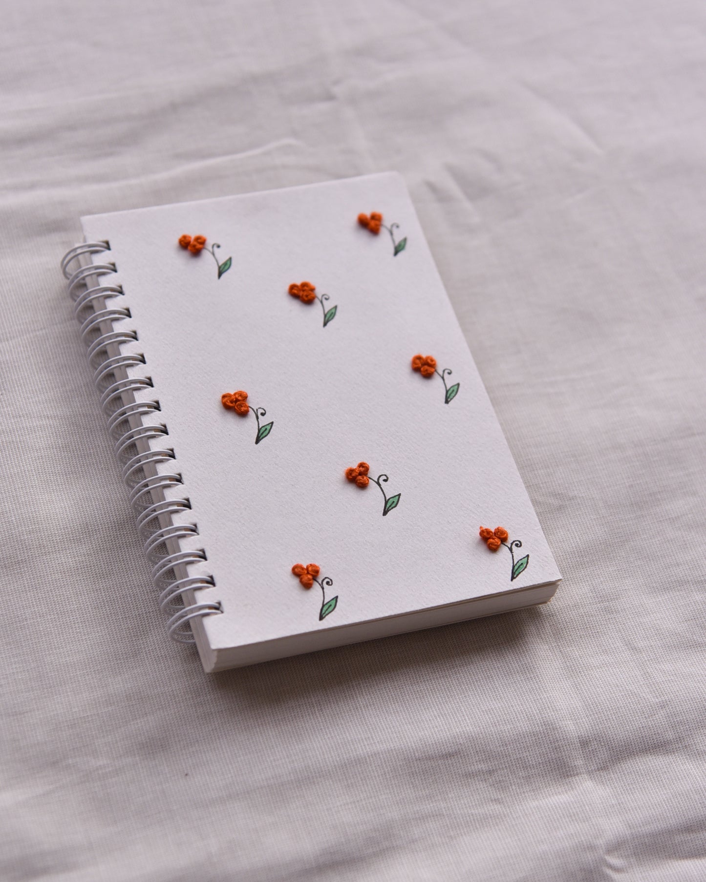 Minimal flowers Orange - Embroidered Mini Notebook