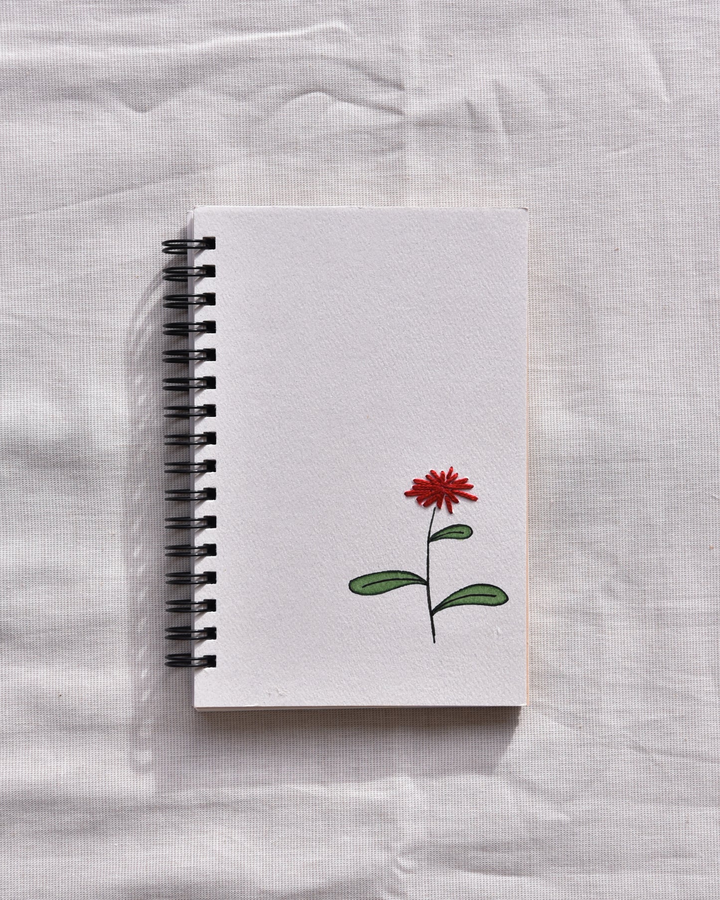 Red Flower - Embroidered Mini Notebook