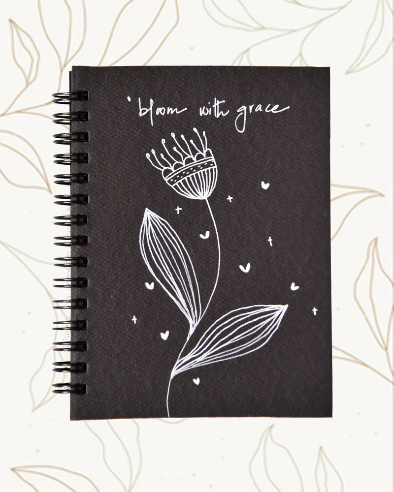 Bloom with grace - Black Mini Notebook