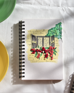 Window with Flowers - Embroidered Mini Notebook